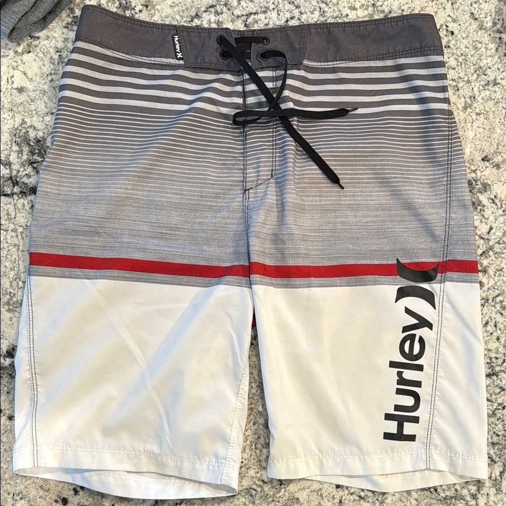 Hurley Men's Gray and Red Swim Shorts